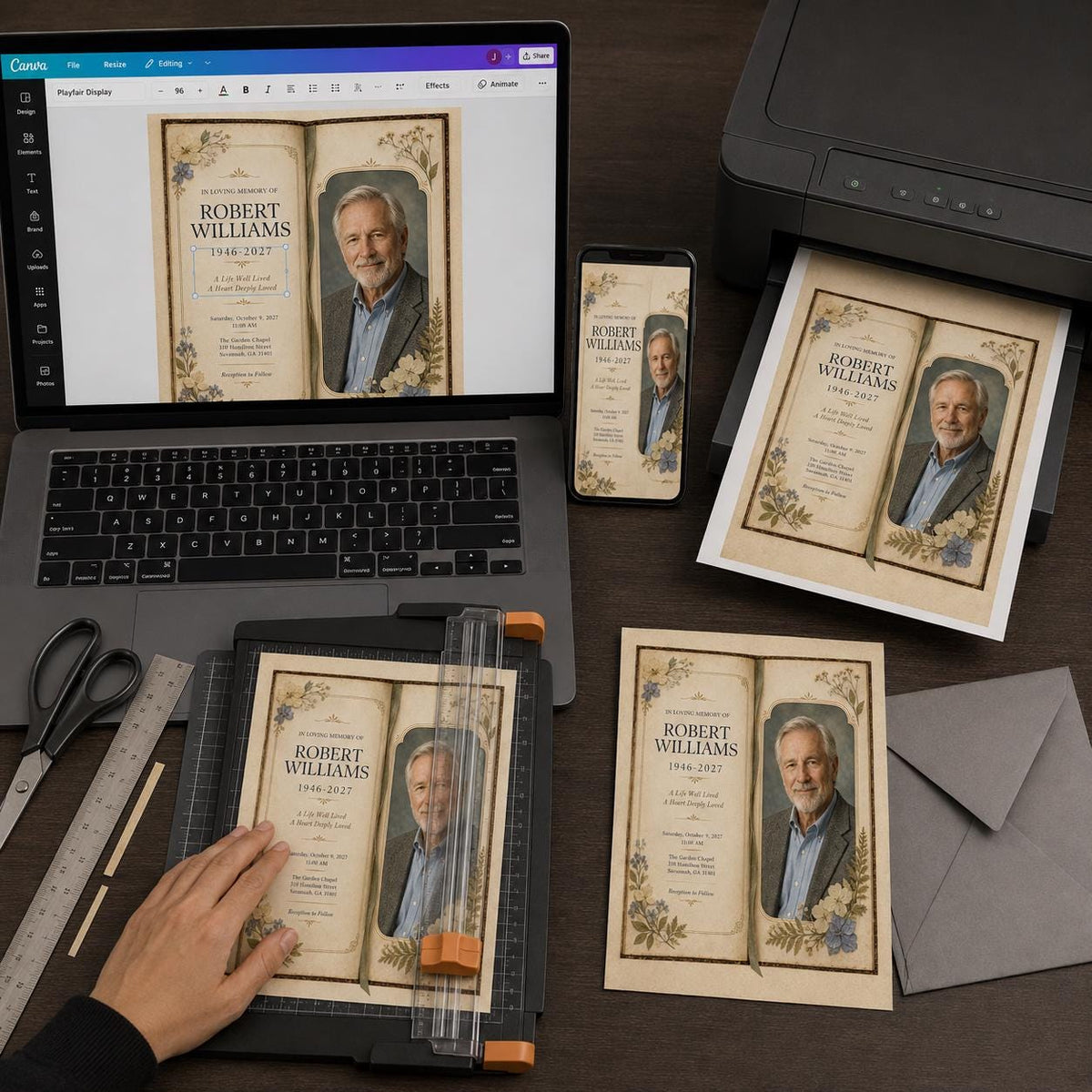 Vintage Elegant Celebration of Life Invitation — print-ready celebration of life design from VoltBy