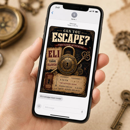 Vintage Escape Room 11th Birthday Invitation — detective design