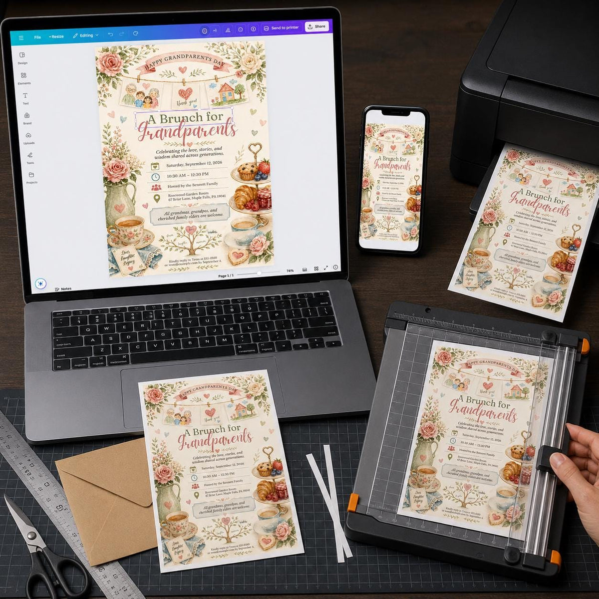 Vintage Floral Grandparents Day Invitation — print-ready tea party design from VoltBy