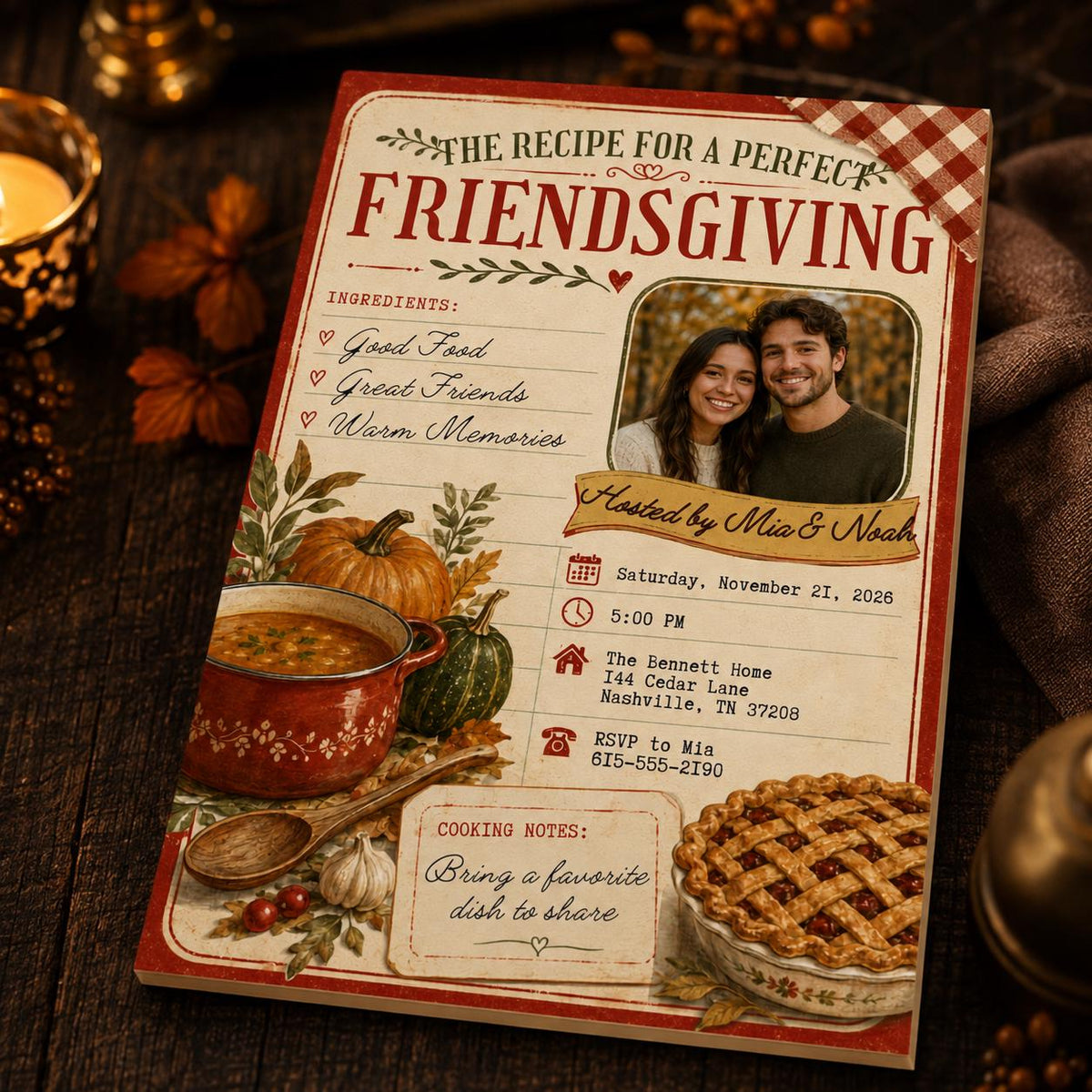 Vintage Friendsgiving Invitation — print-ready Thanksgiving gathering design from VoltBy