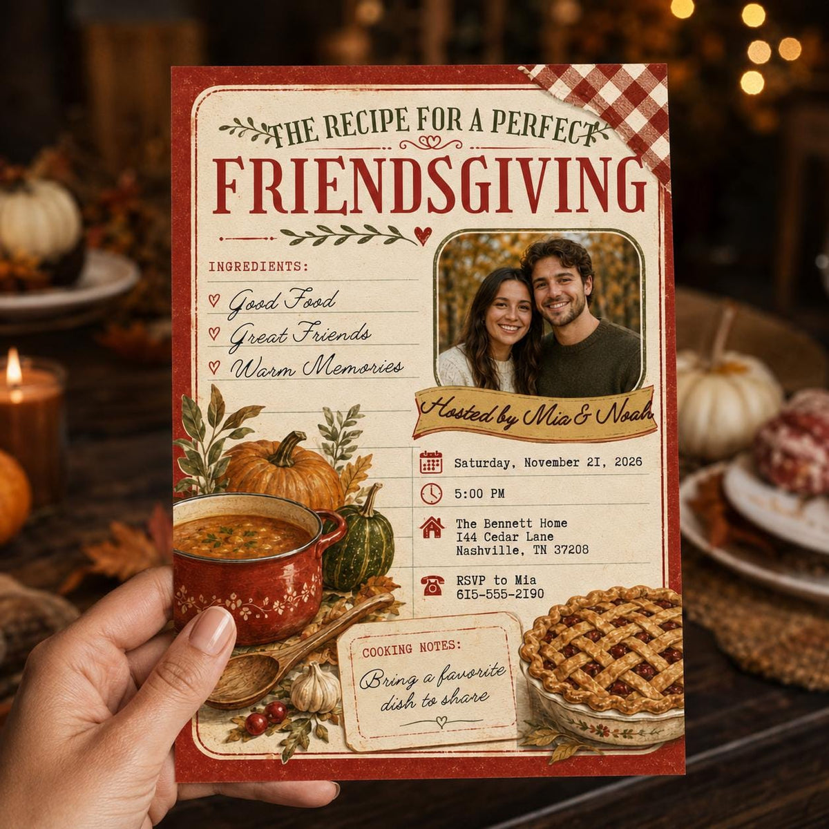 Vintage Friendsgiving Invitation — Thanksgiving gathering stationery by VoltBy