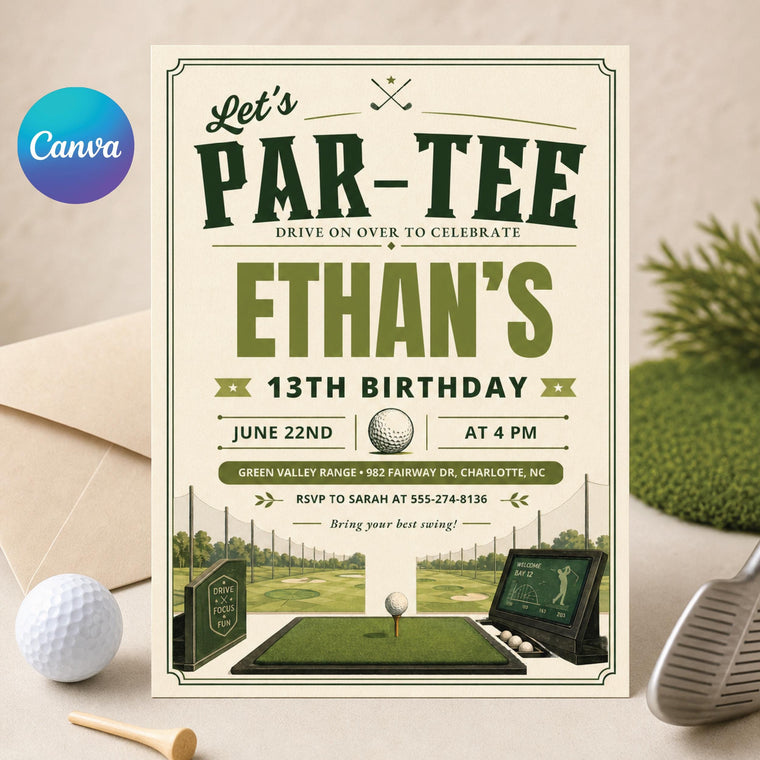 Vintage Golf Par-Tee 13th Birthday Invitation