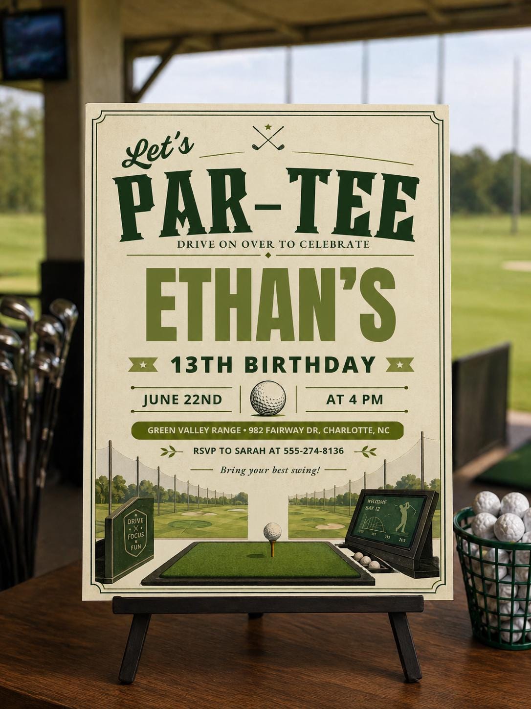 Vintage Golf Par-Tee 13th Birthday Invitation — invitation you personalize in Canva
