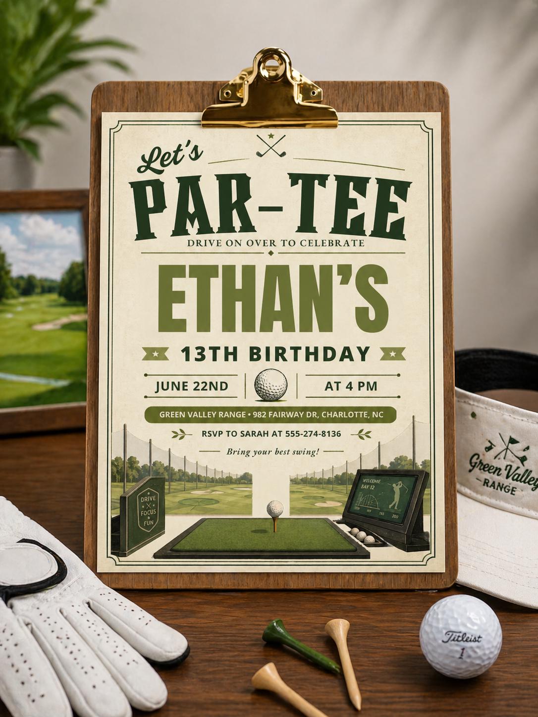Vintage Golf Par-Tee 13th Birthday Invitation — print-ready 13th birthday party design from VoltBy