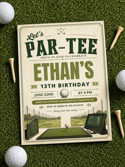 Vintage Golf Par-Tee 13th Birthday Invitation — digital invitation, instant download