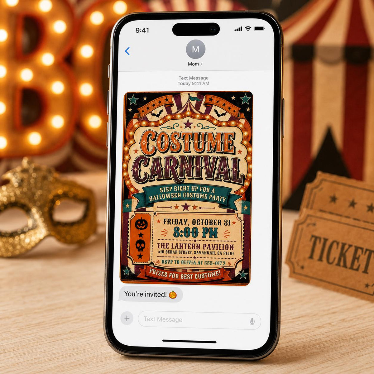 Vintage Halloween Carnival Invitation: Costume Party Circus — digital invitation, instant download