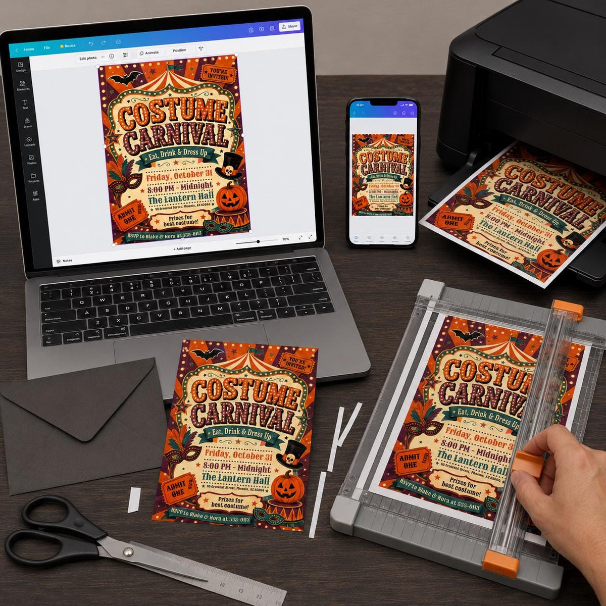 Vintage Halloween Carnival Invitation: Retro Circus Masquerade Event — print-ready Halloween party design from VoltBy