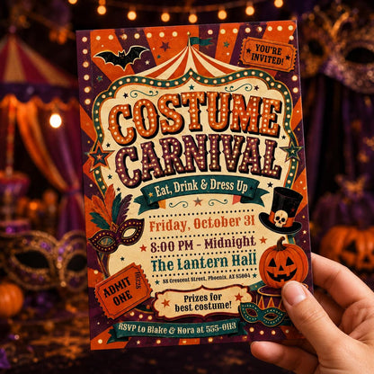 Vintage Halloween Carnival Invitation: Retro Circus Masquerade Event — digital invitation, instant download