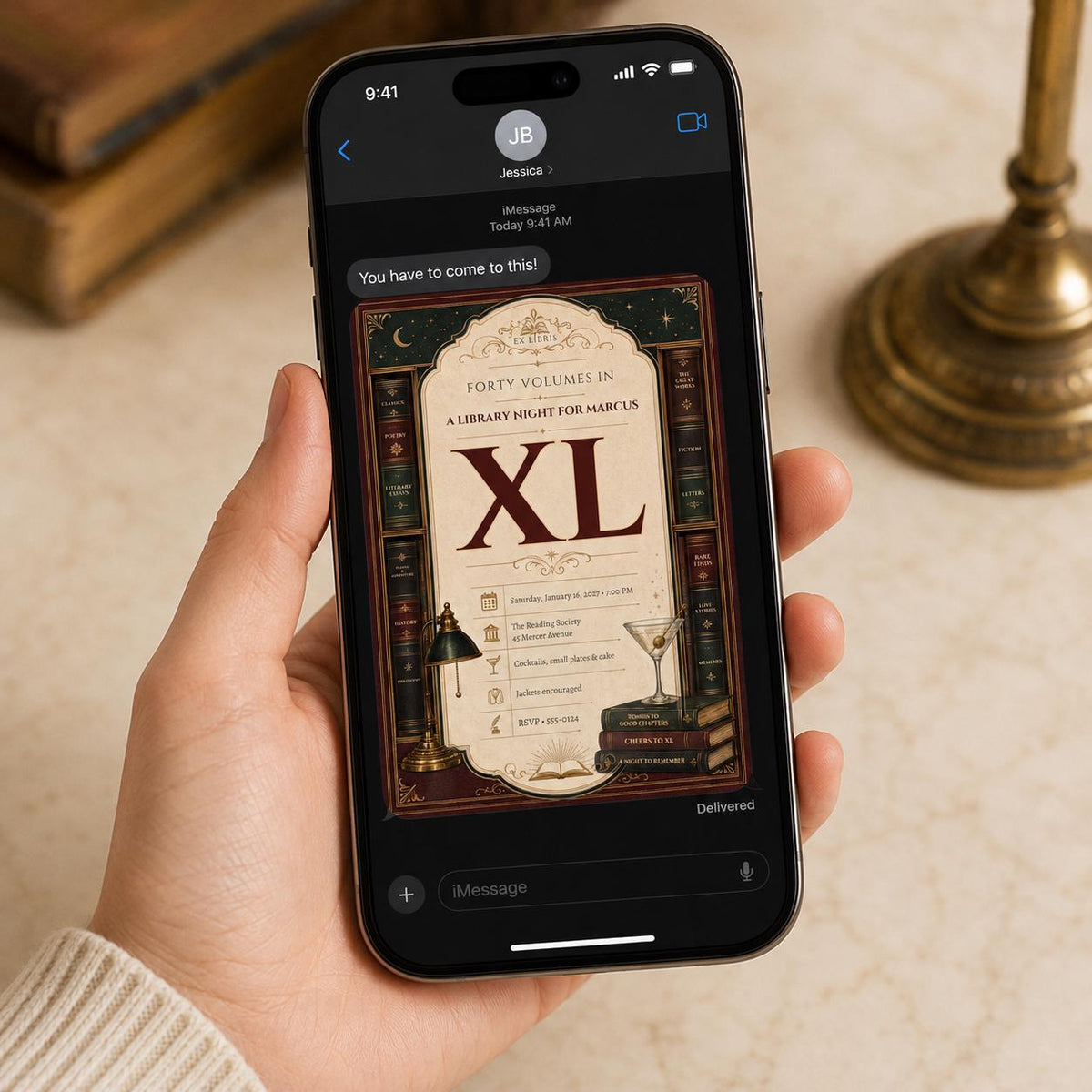 Vintage Library 40th Birthday Invitation — invitation you personalize in Canva