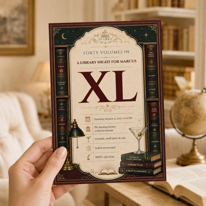 Vintage Library 40th Birthday Invitation — print-ready 40th birthday party design from VoltBy