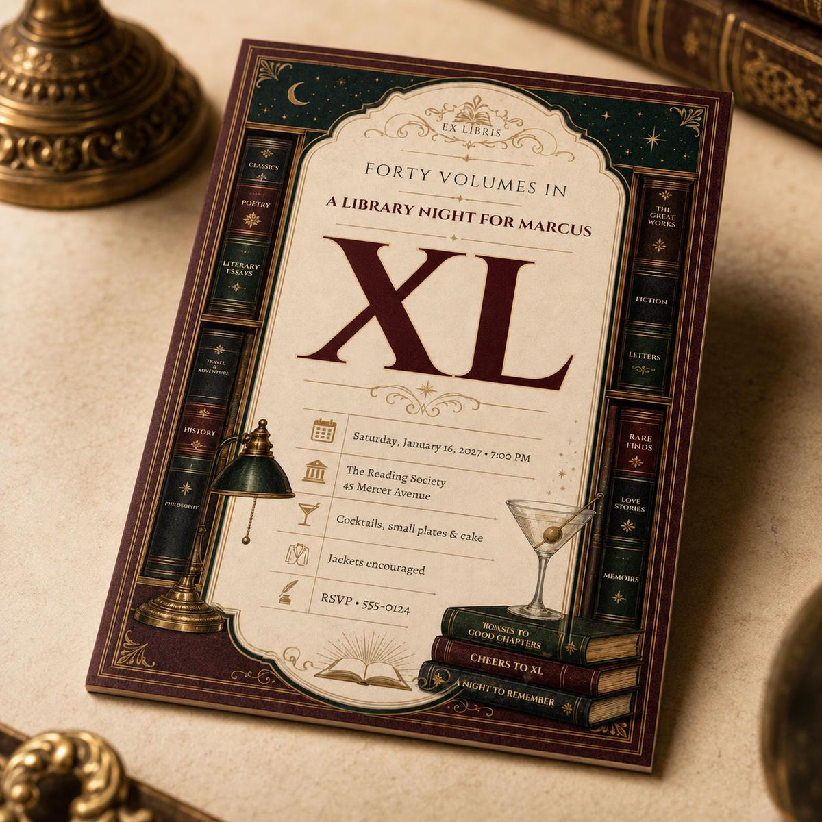 Vintage Library 40th Birthday Invitation — 40th birthday party stationery by VoltBy