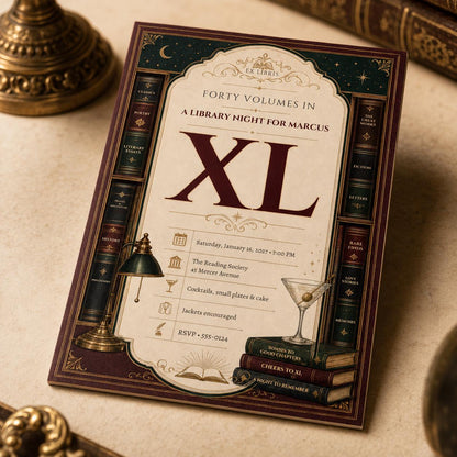 Vintage Library 40th Birthday Invitation — 40th birthday party stationery by VoltBy