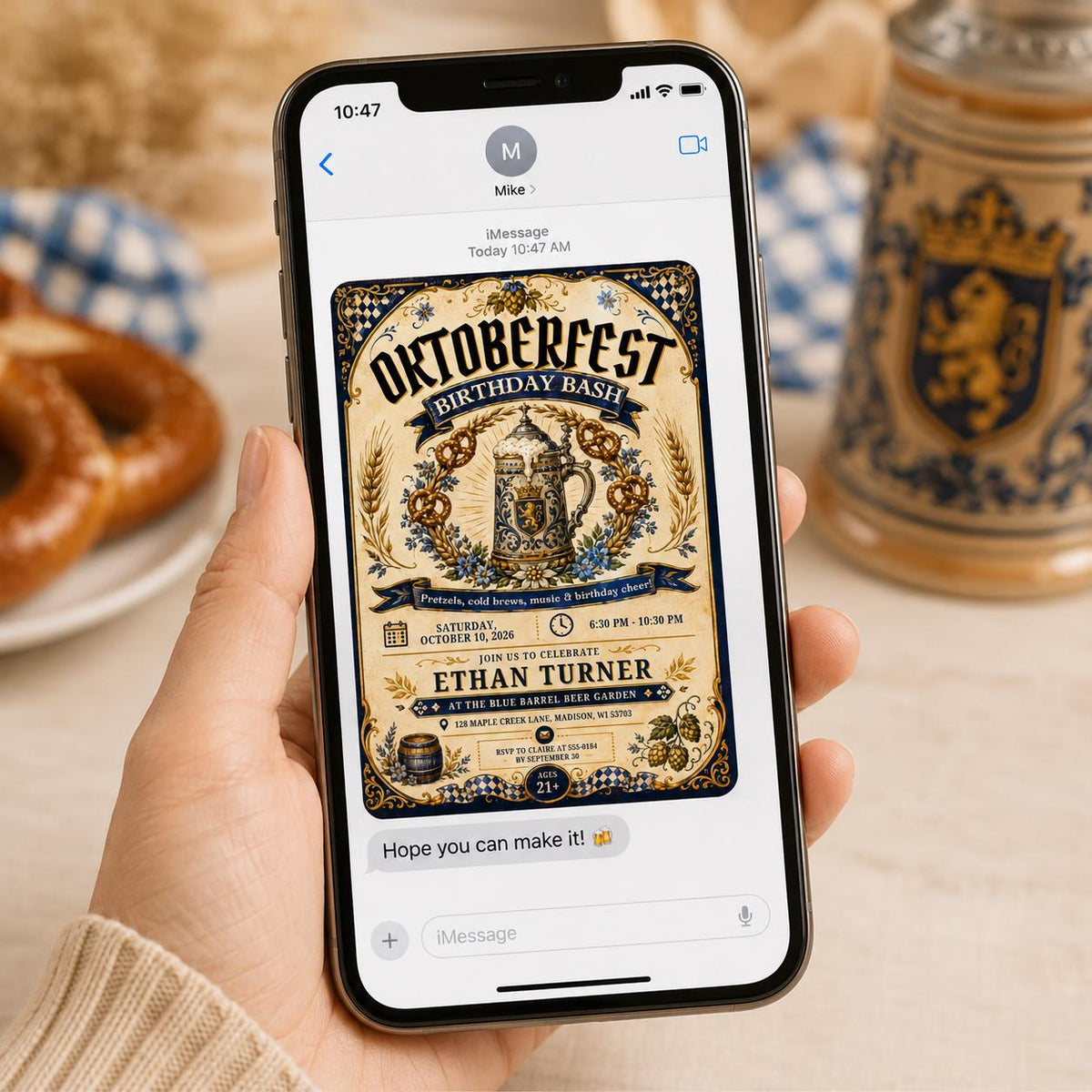 Vintage Oktoberfest Birthday Invitation: Bavarian Beer Party — invitation you personalize in Canva