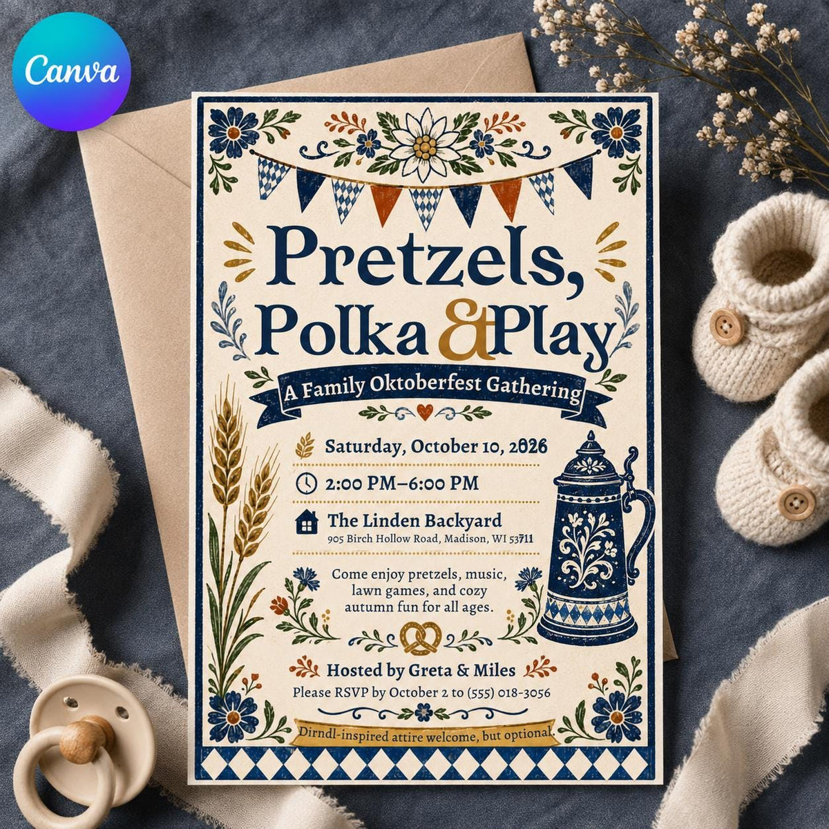 Vintage Oktoberfest Invitation — editable Canva template