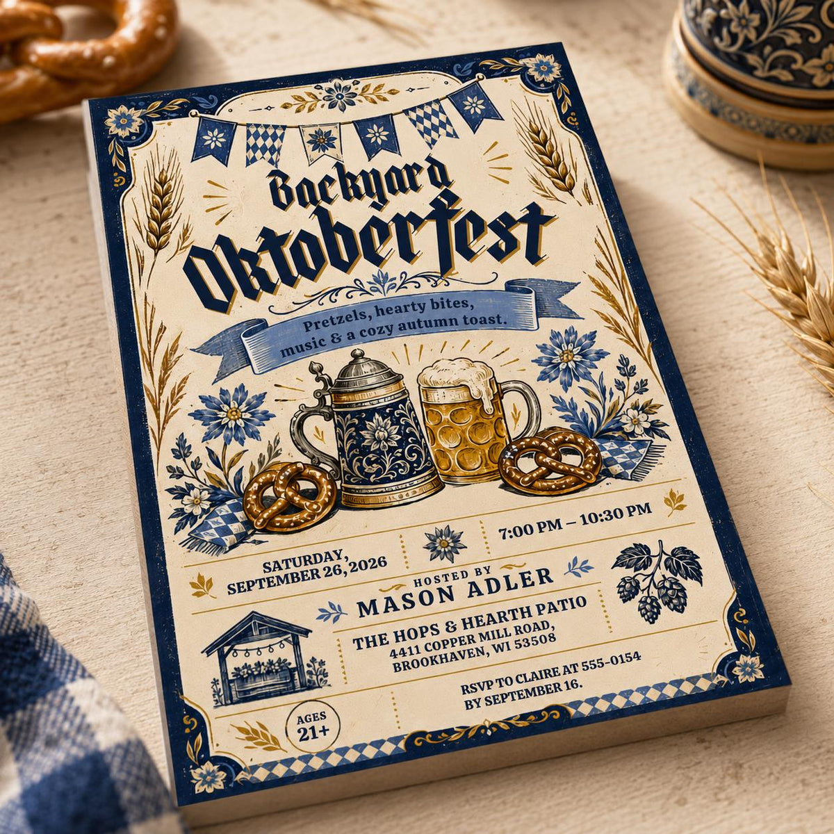 Vintage Oktoberfest Party Invitation — beer design