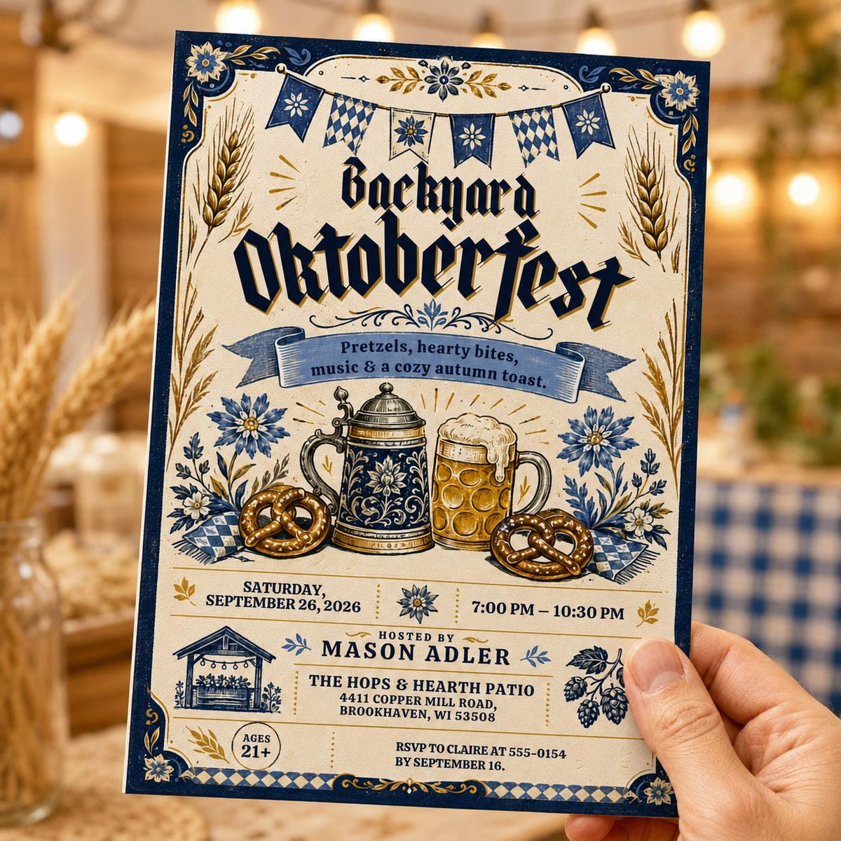 Vintage Oktoberfest Party Invitation — invitation you personalize in Canva