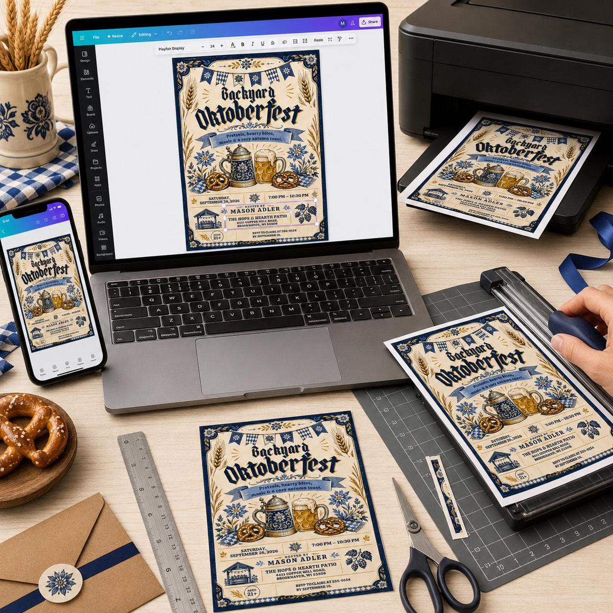 Vintage Oktoberfest Party Invitation — print-ready Oktoberfest party design from VoltBy