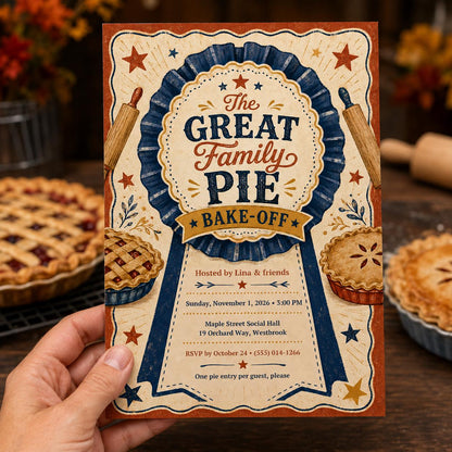 Vintage Pie Bake Off Invitation — invitation you personalize in Canva