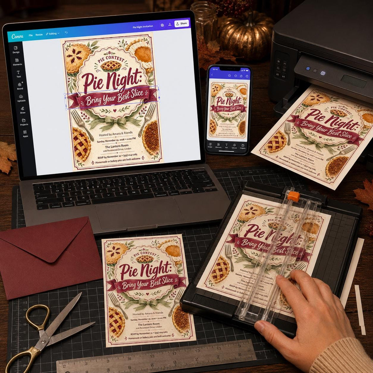 Vintage Pie Night Invitation — invitation you personalize in Canva