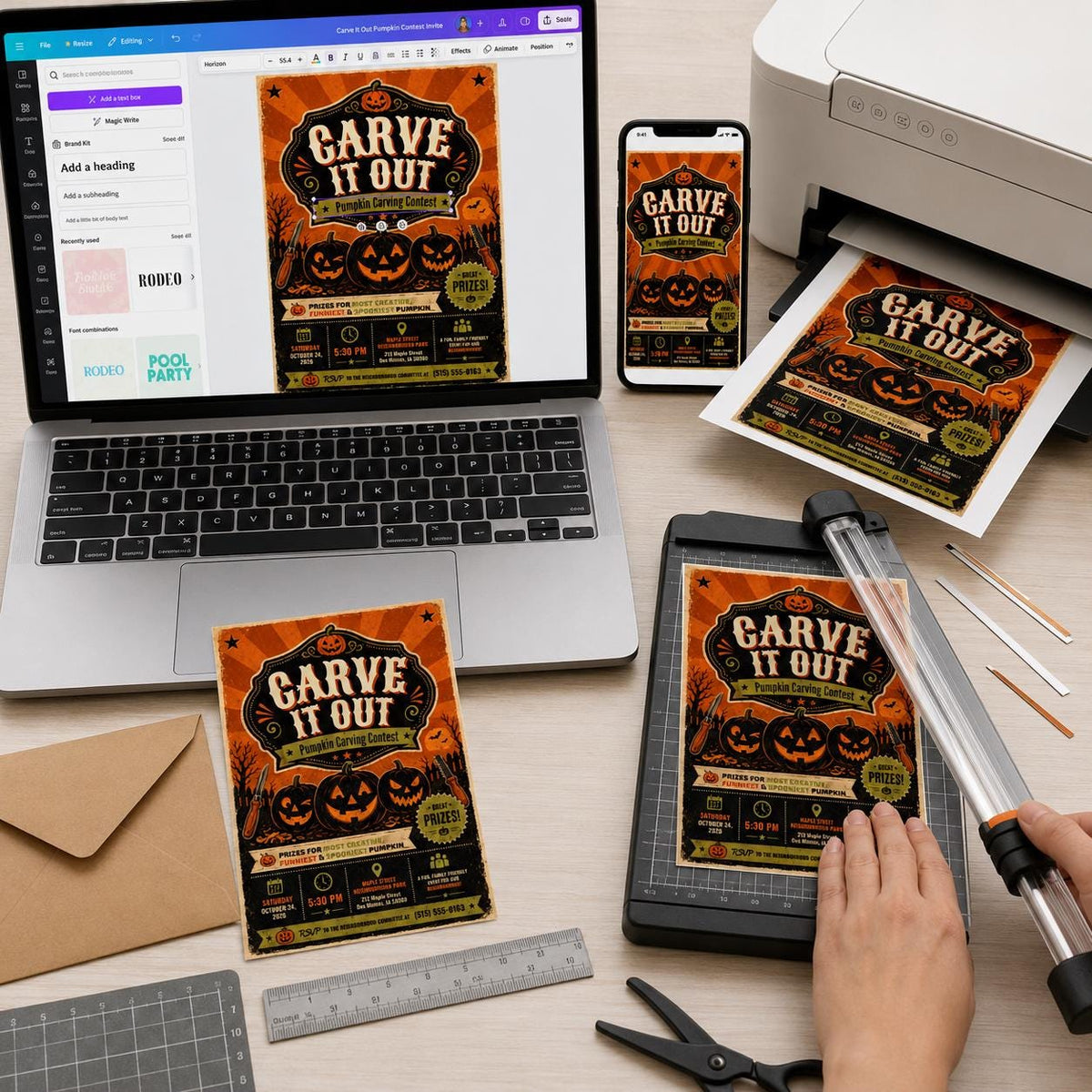 Vintage Pumpkin Carving Contest Flyer — digital invitation, instant download