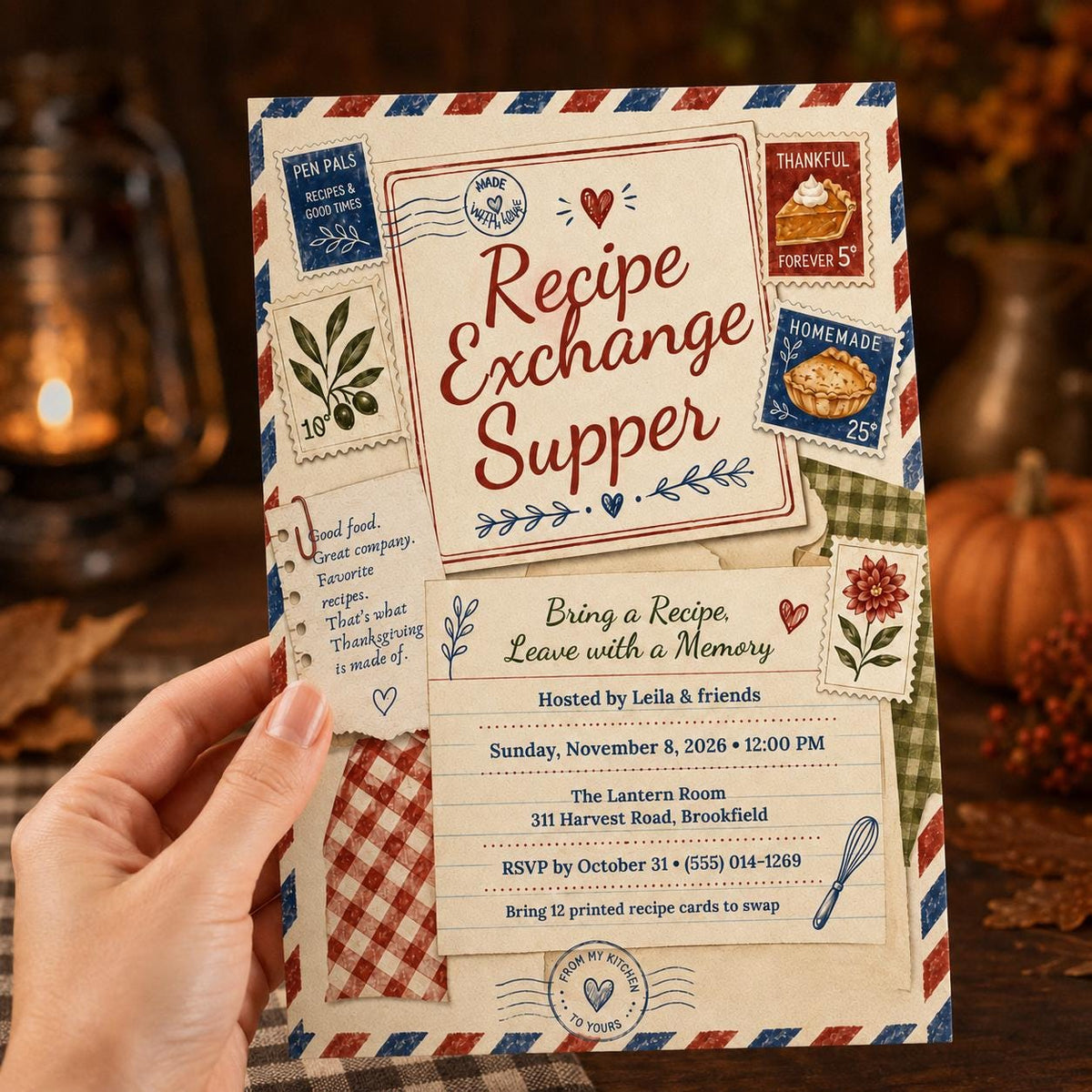 Vintage Recipe Exchange Invitation — digital invitation, instant download