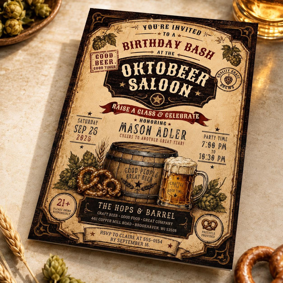 Vintage Rustic Beer Birthday Invitation — birthday party stationery by VoltBy