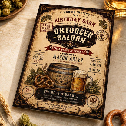 Vintage Rustic Beer Birthday Invitation — birthday party stationery by VoltBy