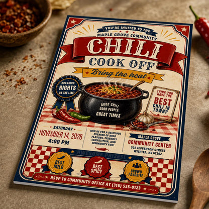 Vintage Rustic Chili Cook Off Invitation — chili cook off stationery by VoltBy