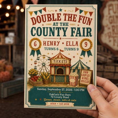 Vintage Rustic County Fair Birthday Invitation — invitation you personalize in Canva
