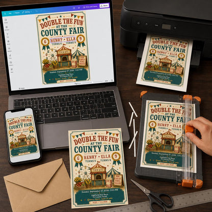 Vintage Rustic County Fair Birthday Invitation — print-ready birthday party design from VoltBy