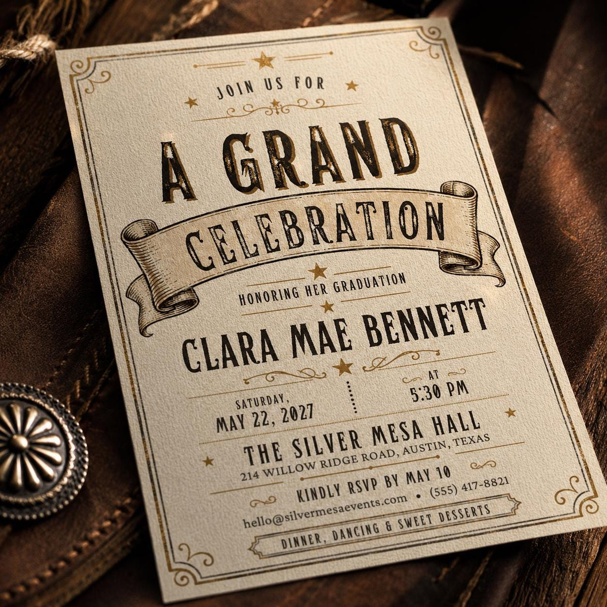 Vintage Rustic Western Graduation Invitation — cowboy design