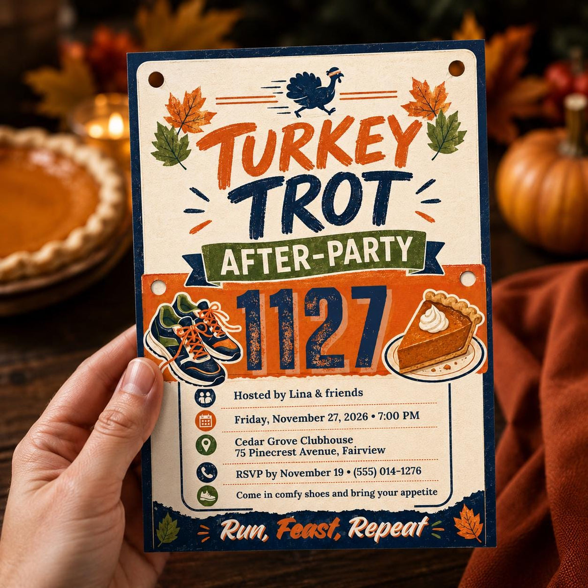 Vintage Turkey Trot Invitation — invitation you personalize in Canva