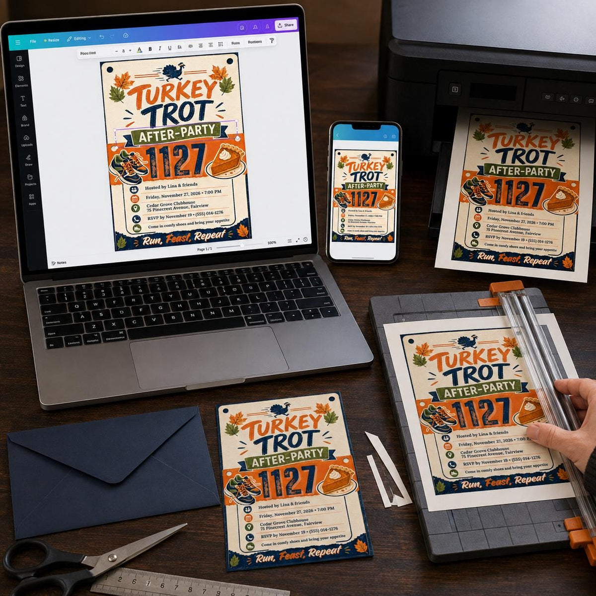 Vintage Turkey Trot Invitation — print-ready Thanksgiving gathering design from VoltBy