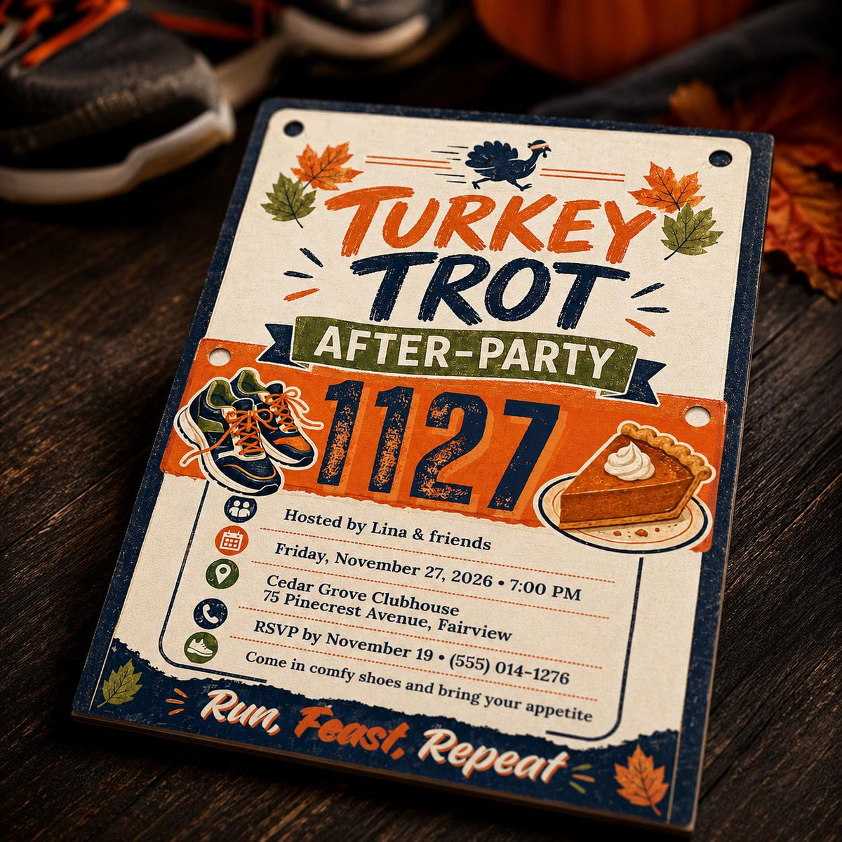 Vintage Turkey Trot Invitation — digital invitation, instant download