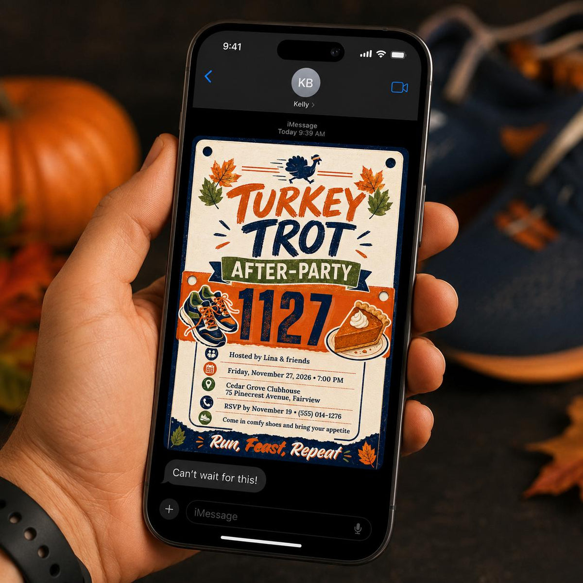 Vintage Turkey Trot Invitation — Thanksgiving gathering stationery by VoltBy