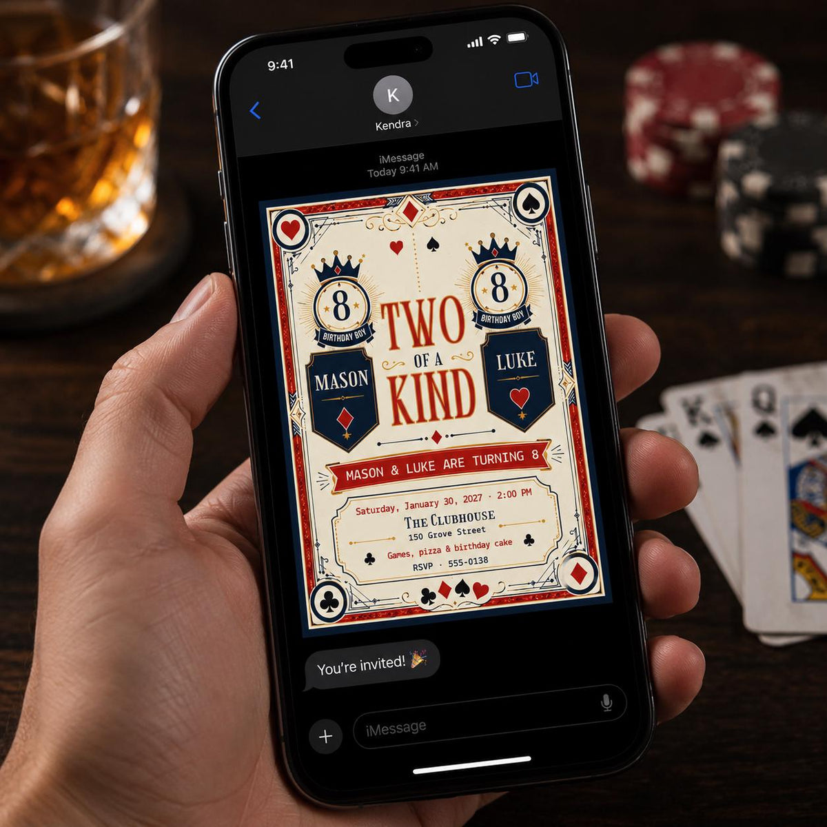 Vintage Two of a Kind Birthday Invitation — casino design
