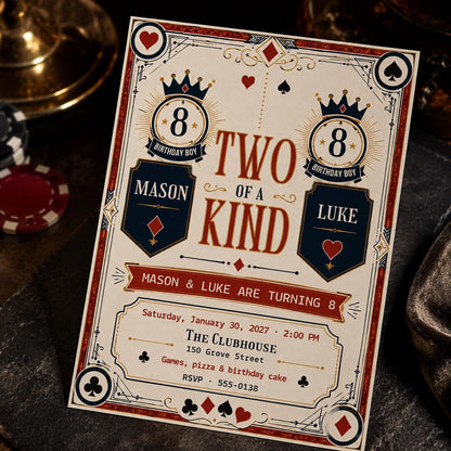 Vintage Two of a Kind Birthday Invitation — digital invitation, instant download