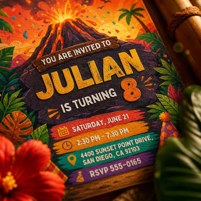 Volcano Birthday Invitation — invitation you personalize in Canva