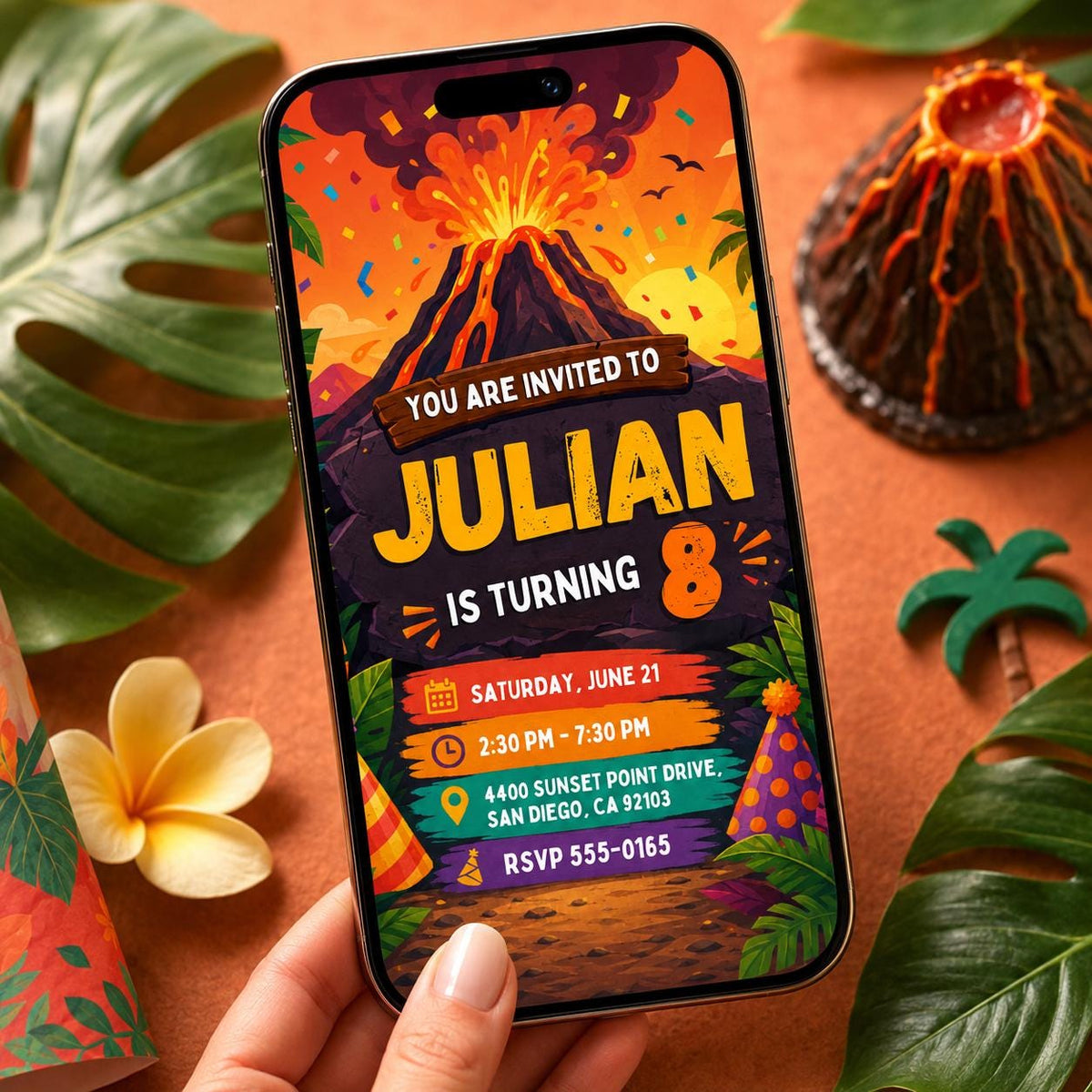 Volcano Birthday Invitation — digital invitation, instant download