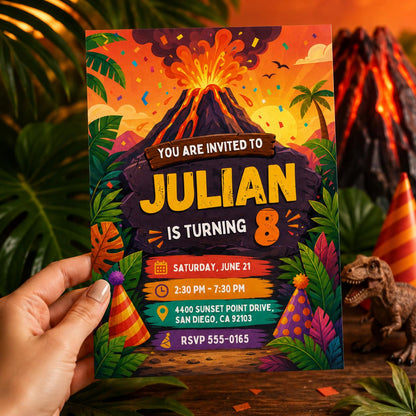 Volcano Birthday Invitation — birthday party stationery by VoltBy