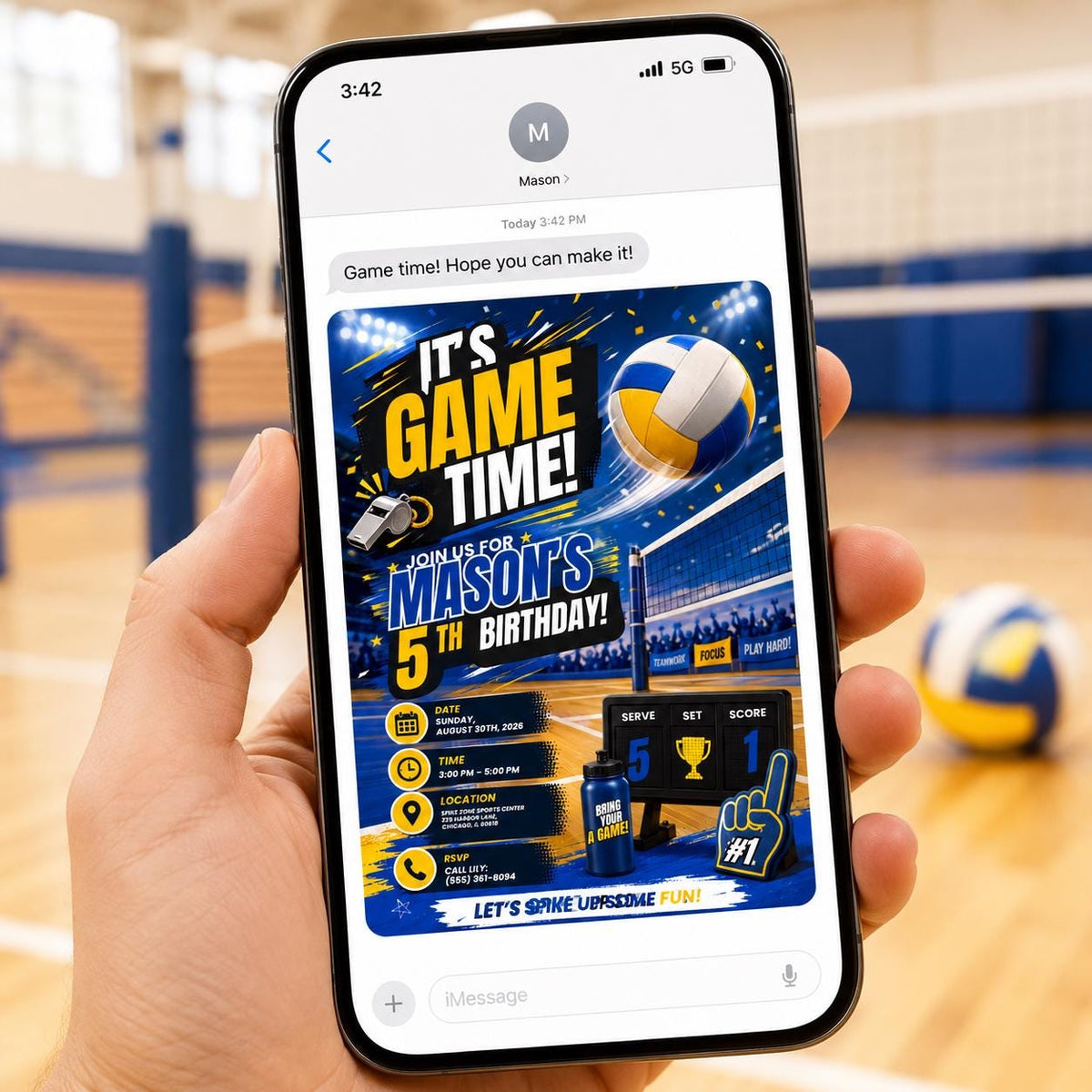 Volleyball 5th Birthday Invitation for Boys — sports design