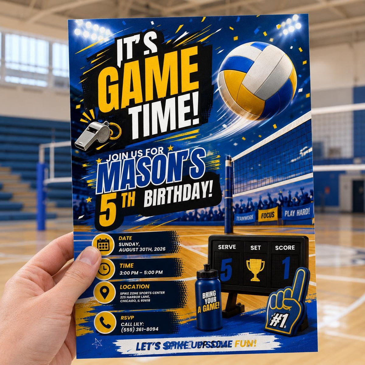 Volleyball 5th Birthday Invitation for Boys — invitation you personalize in Canva