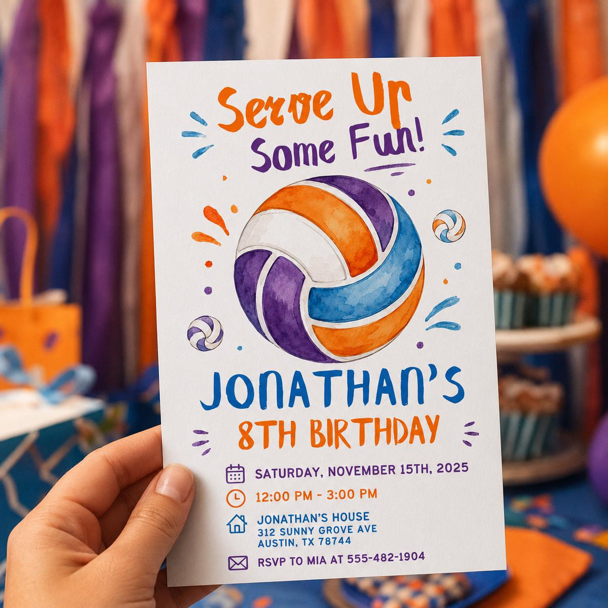 Volleyball Birthday Invitation — editable Canva template
