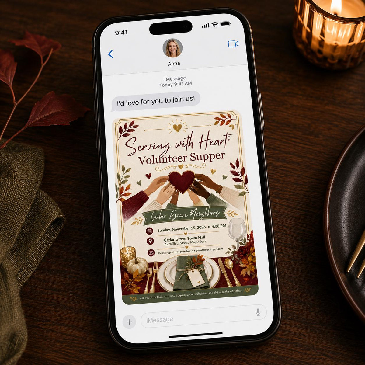 Volunteer Appreciation Dinner Invitation — invitation you personalize in Canva