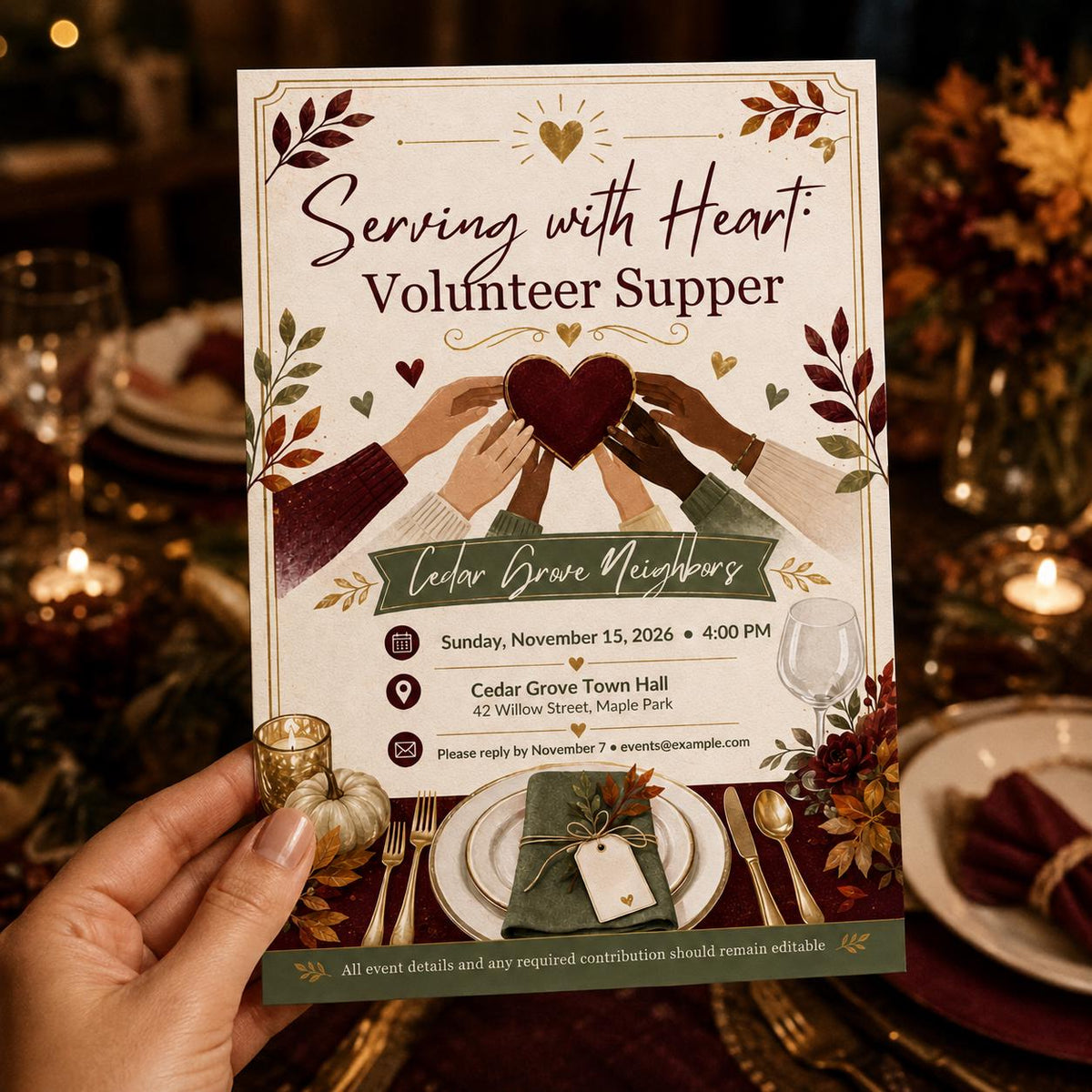 Volunteer Appreciation Dinner Invitation — print-ready dinner party design from VoltBy