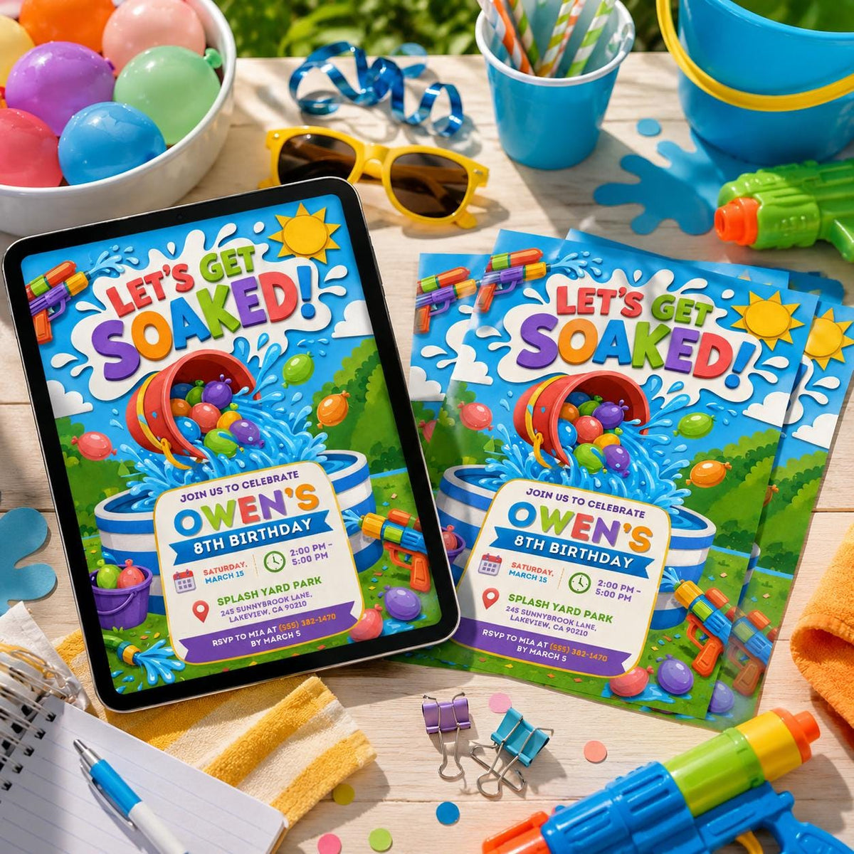 Water Balloon Birthday Invitation — pool design