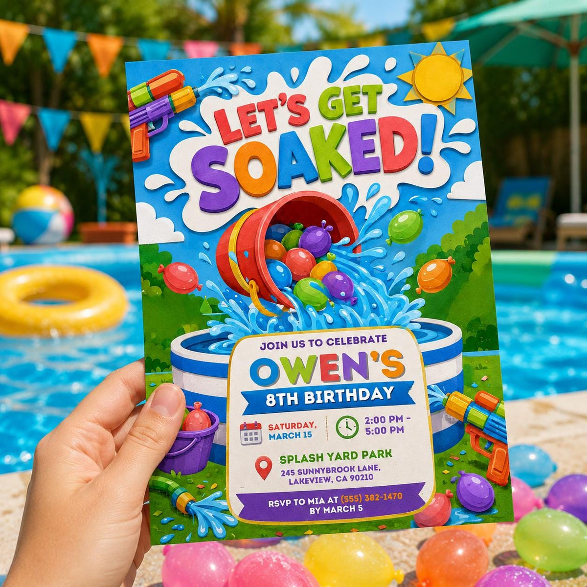Water Balloon Birthday Invitation — invitation you personalize in Canva