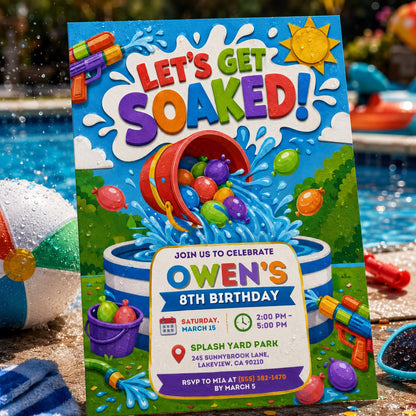 Water Balloon Birthday Invitation — digital invitation, instant download