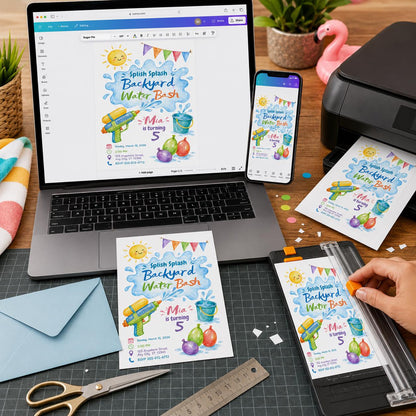 Water Gun 5th Birthday Invitation — invitation you personalize in Canva