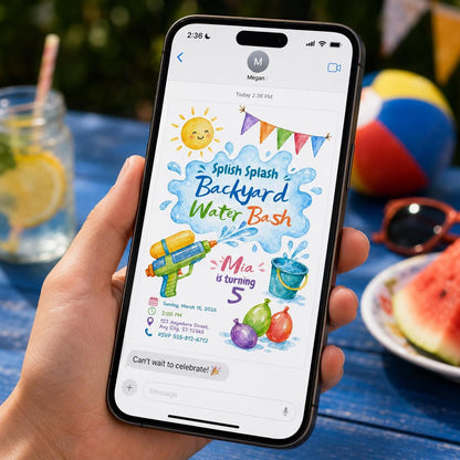 Water Gun 5th Birthday Invitation — digital invitation, instant download